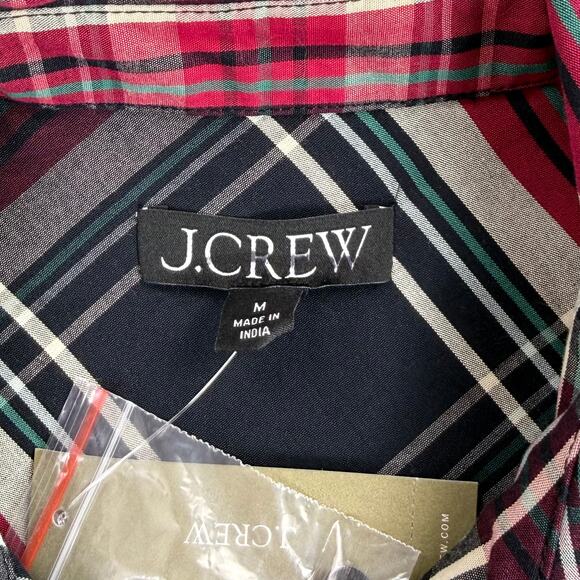 J Crew Cropped Tartan Plaid Button Down Shirt Women's Medium Black Red - Picture 4 of 15